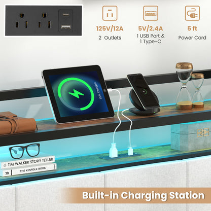 Twin/Full/Queen/King Size Bed Frame with LED Light and Charging Station