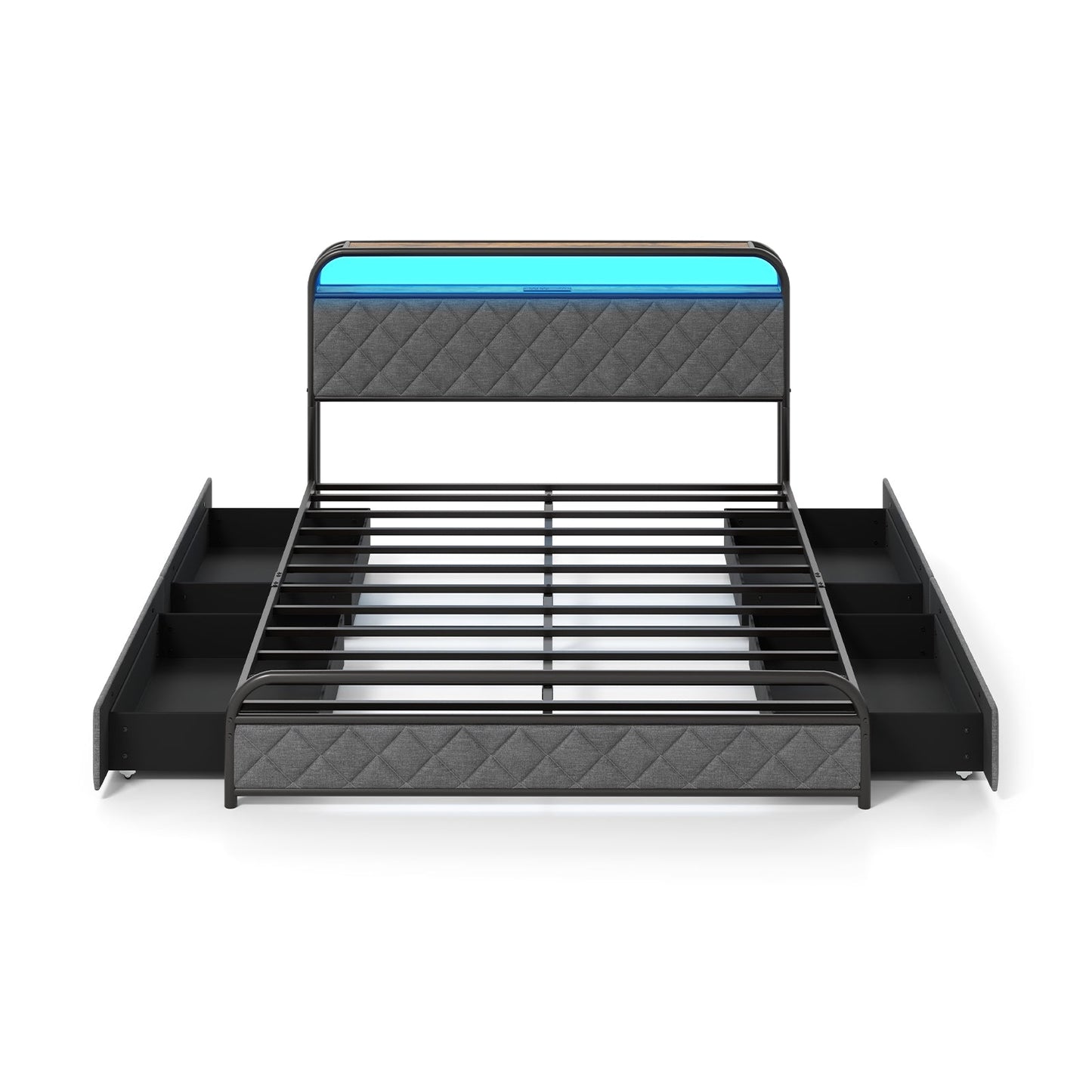 Twin/Full/Queen Size Bed Frame with LED Lights and Charging Station