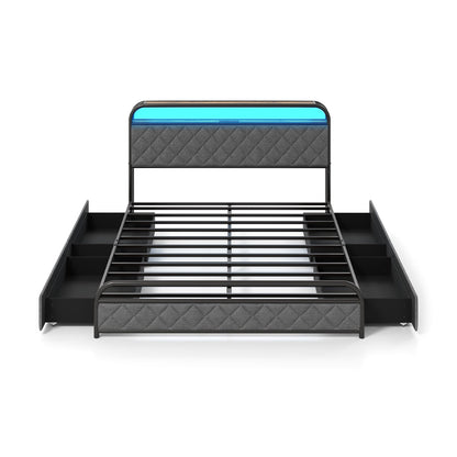 Twin/Full/Queen Size Bed Frame with LED Lights and Charging Station