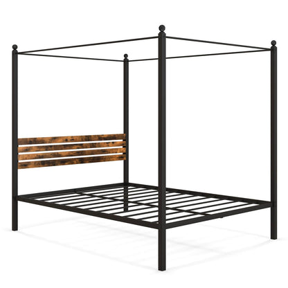 Queen Size Canopy Bed Frame with Under Bed Storage
