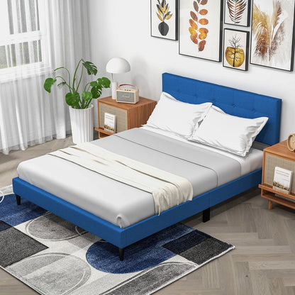 Queen Size Upholstered Platform Bed with Button Tufted Headboard