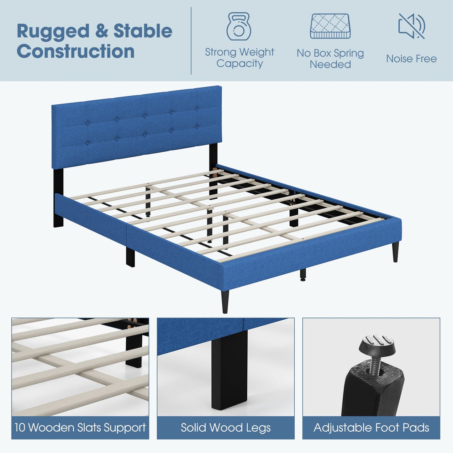 Queen Size Upholstered Platform Bed with Button Tufted Headboard