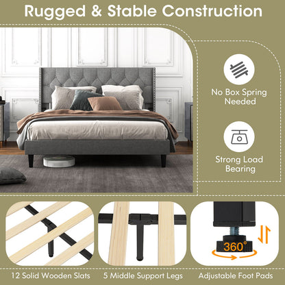 Full/Queen Size Upholstered Platform Bed with Button Tufted Headboard