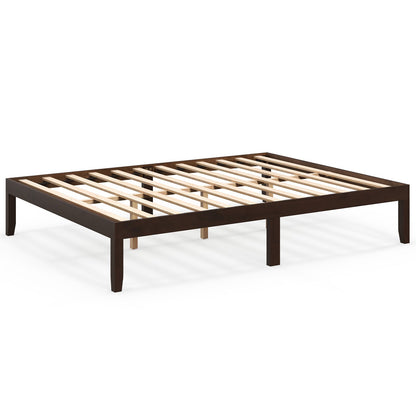 Queen Size Wood Bed Frame with Wooden Slats Support and Rubber Wood Legs
