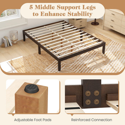 Queen Size Wood Bed Frame with Wooden Slats Support and Rubber Wood Legs