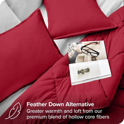 Queen Size All Season Super Soft Down Alternative Comforter Set Red