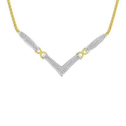 14K Yellow and White Gold 2.0 Cttw Princess Cut Diamond Flared and X-Station V Shaped 18” Franco Chain Statement Necklace (H-I Color, SI2-I1 Clarity)