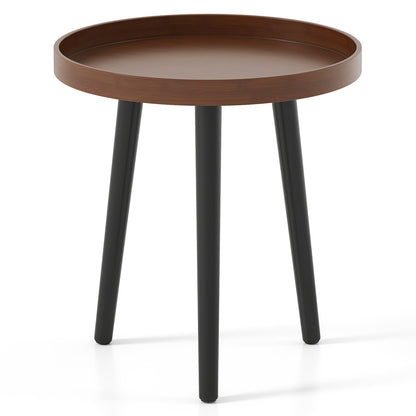 Mid Century Modern Round Side Sofa Coffee Table with Wooden Tray