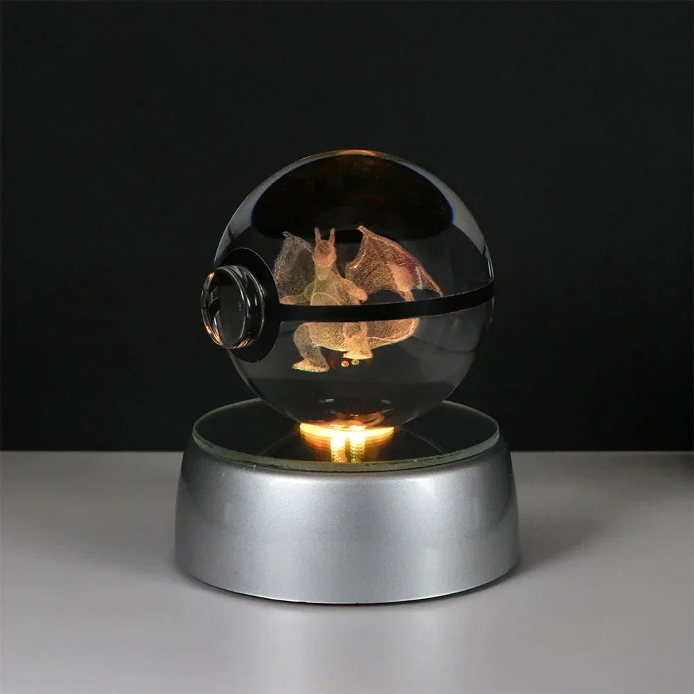 Pokemon 3D Crystal Ball Pikachu Gengar Eevee Mewtwo Anime Game Pokeball Led Night Light Base Kids Birthday Gift Home Decoration