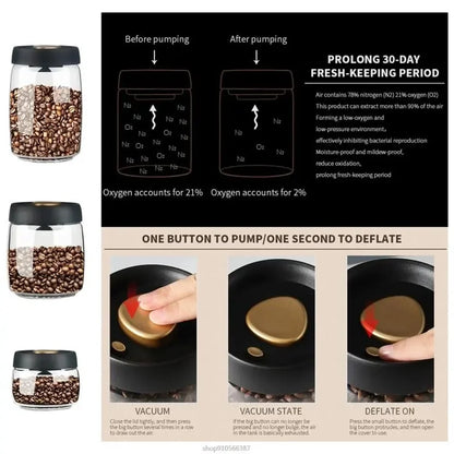 1pack Coffee Bean Storage Container Airtight Lid Sealed with Press-Down Vacuum Glass Coffee Canister,Food Storage,Coffee,Tea