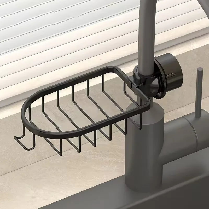 Kitchen Space Aluminum Sink Drain Rack Sponge Storage Faucet Holder Soap Drainer Shelf Basket Organizer Bathroom Accessories