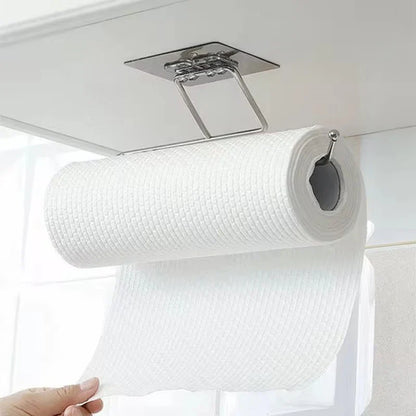 1/4 Of The Kitchen Wall Hanging Paper Towel Rack, Perforation-Free Dish Cloth, Plastic Wrap Stainless Steel Organizer Hooks