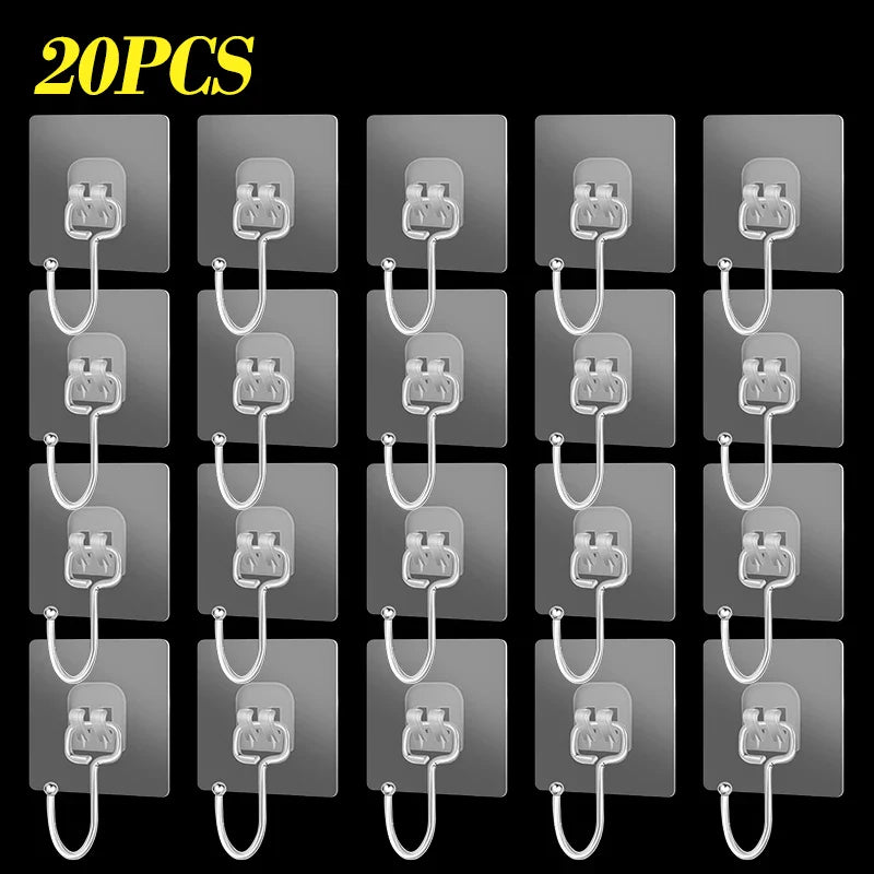 Big Size Hook Self-Adhesive PVC & Stainless Steel Transparent Multi-Purpose Wall Holder Door Rack Kitchen Storage Organizer Home