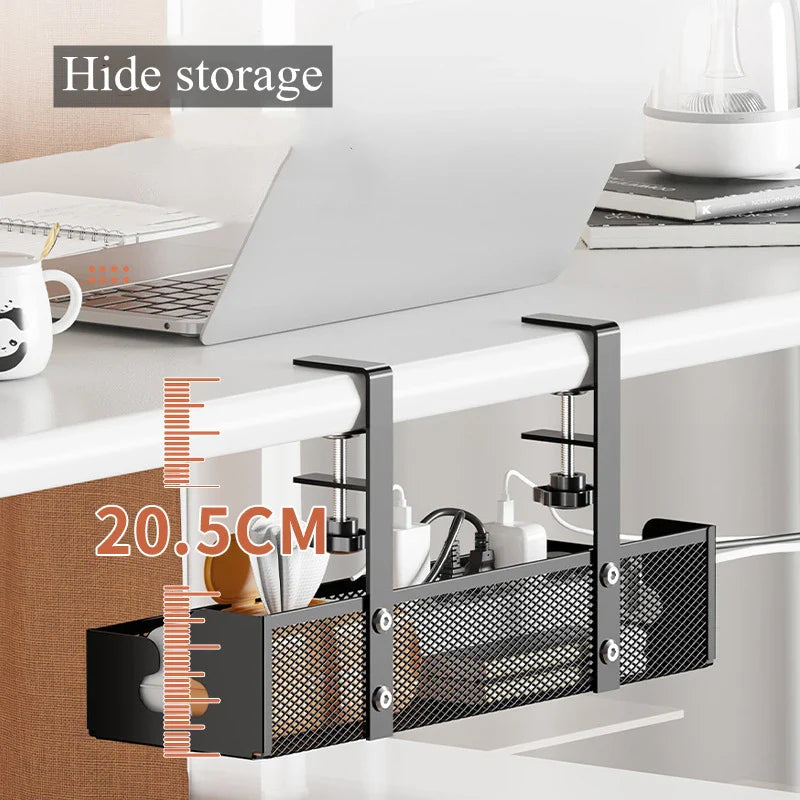 No Drilling Extendable Under Desk Cable Management Metal Cable Tray Under Desk With Clamp Retractable Power Strip Cord Holder