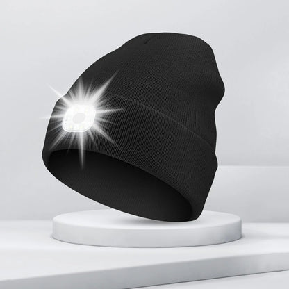 LED Beanie with The Light Unisex USB Rechargeable Headlamp Winter Knitted Cap Gifts For Men Dad Father USB Rechargeable Caps
