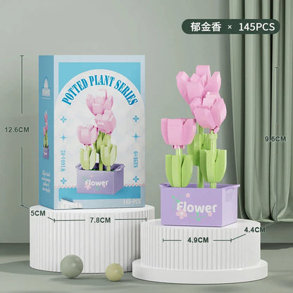 Flower Bouquet Mini Particle Building Blocks Flower Kit 3D DIY Creative Plants Micro Bricks for Home Decor Girl Gift Adults Kids