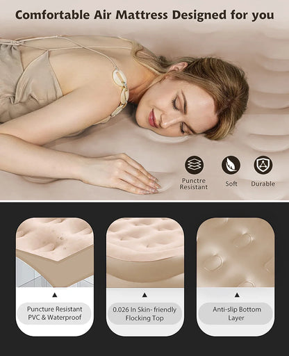 Interior Air Mattress Glamping Mats PVC Inflatable Sleeping Mattress Luxury 2 Person Camping Bed Mat Built-in Pump Thicken Mat