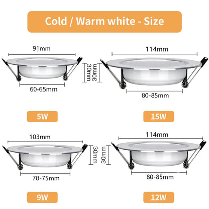 10pcs/Lot LED Downlight 5W 9W 12W 15W Recessed Ceiling Lamp Round LED Panel Down Lights Spotlight For Living Room Lighting