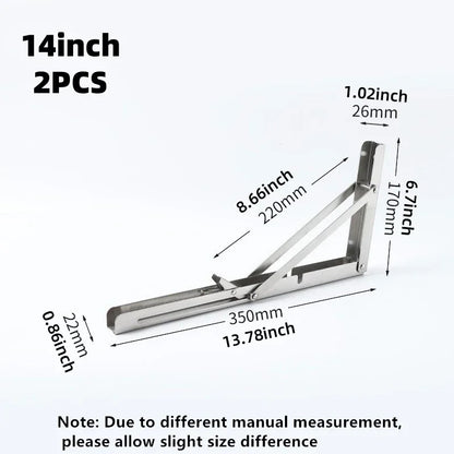 2PCS Heavy Duty Stainless Steel Triangle Folding Shelf Brackets – Wall Mounted Collapsible Angle Bracket for Table, Workbench