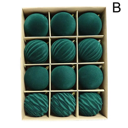 12pcs/set Flocked Velvet Christmas Balls For Tree Ornaments 6cm New Year 2026 Navidad Pendant Ball Home Decor Accessories