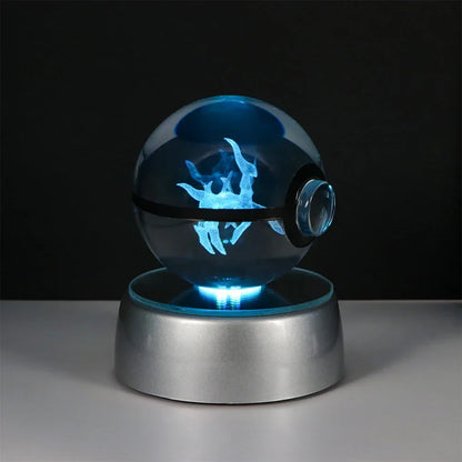 Pokemon 3D Crystal Ball Pikachu Gengar Eevee Mewtwo Anime Game Pokeball Led Night Light Base Kids Birthday Gift Home Decoration