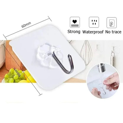 20/10PCS Hook Self-Adhesive PVC Stainless Steel Transparent Multi-Purpose Wall Holder Door Rack Kitchen Storage Organizer Home