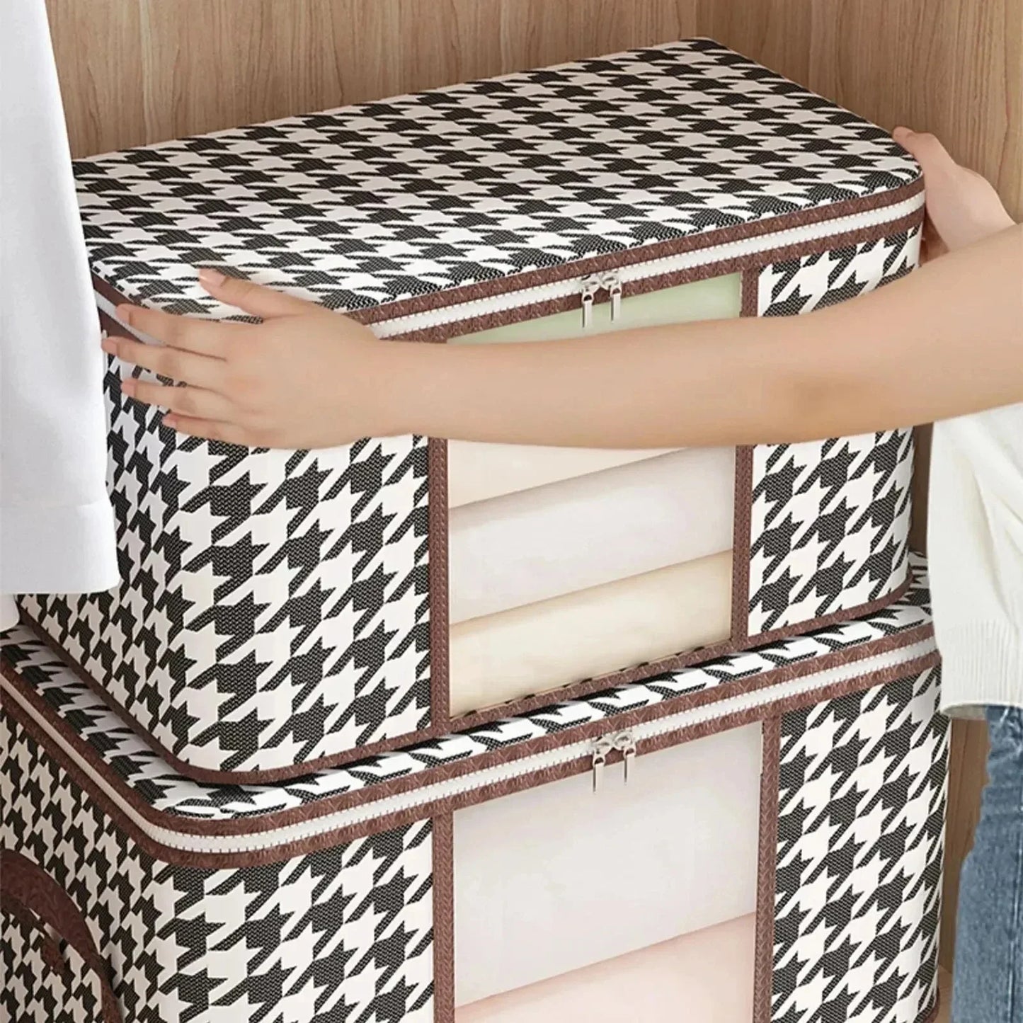 Foldable Storage Box with Handle - Clear Window & Dustproof Zipper, Large Capacity Organizer for Clothes, Bedding, Home Use
