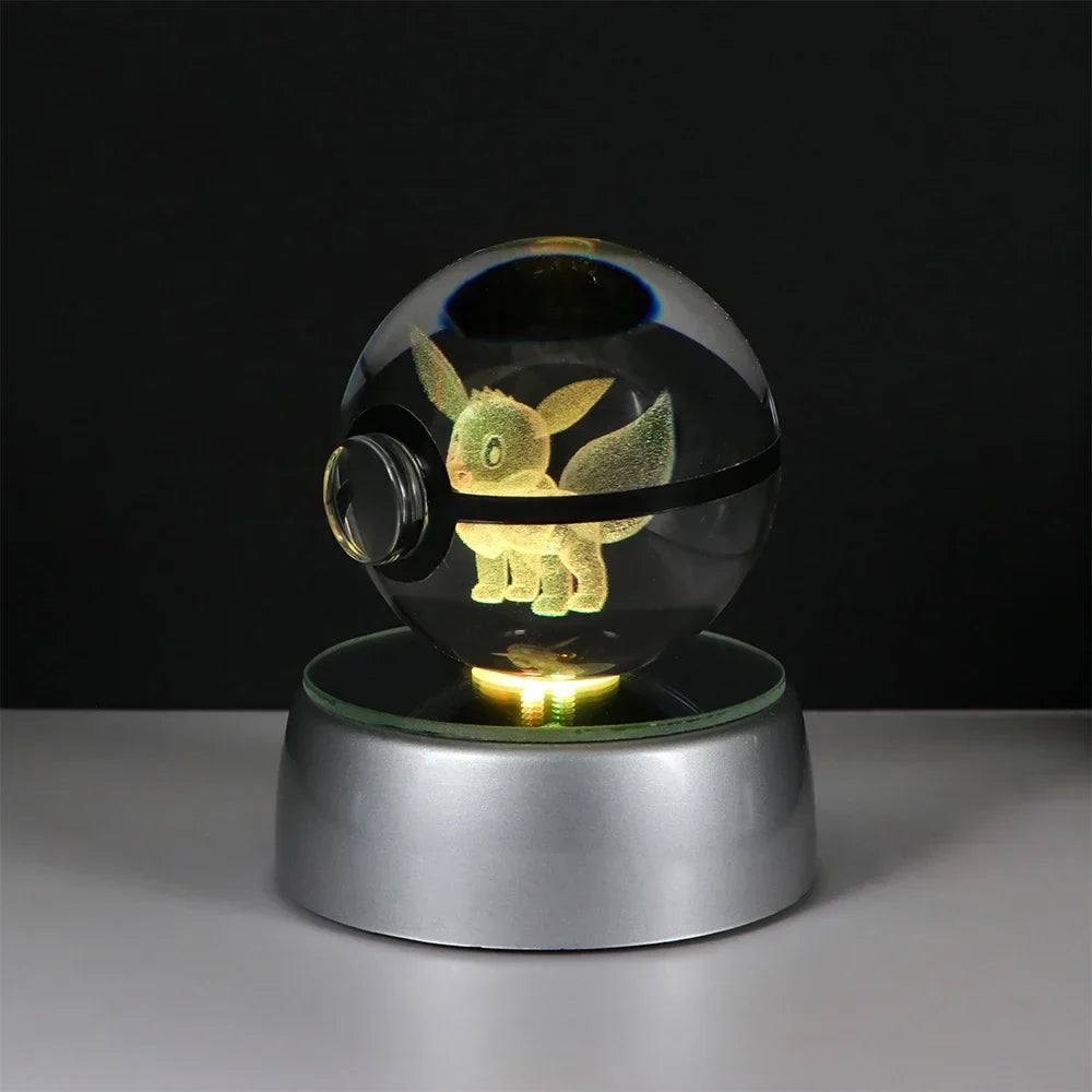 Pokemon 3D Crystal Ball Pikachu Gengar Eevee Mewtwo Anime Game Pokeball Led Night Light Base Kids Birthday Gift Home Decoration