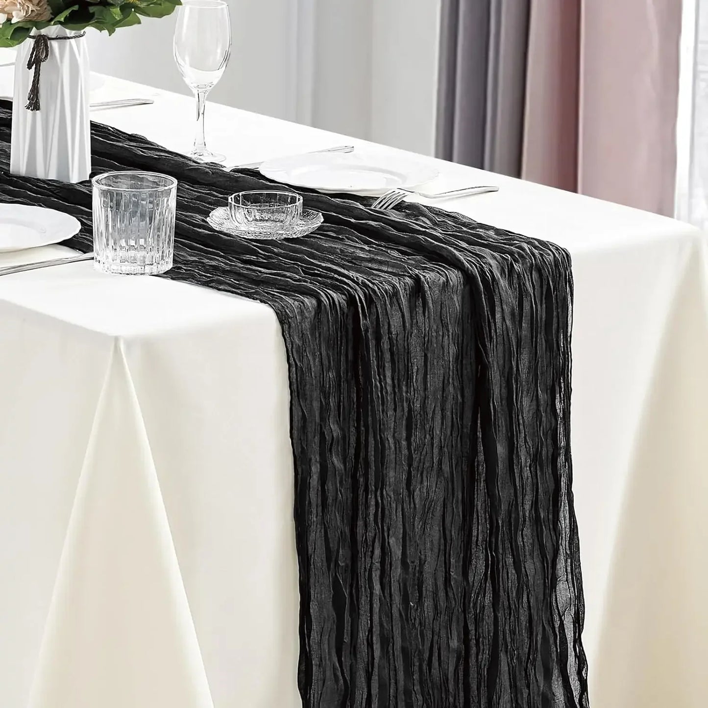 Boho Cheesecloth Table Runner, Semi-Sheer Gauze Fabric Rustic TableRunner for Wedding Bridal Shower Party Banquet