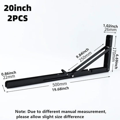 2PCS Heavy Duty Stainless Steel Triangle Folding Shelf Brackets – Wall Mounted Collapsible Angle Bracket for Table, Workbench