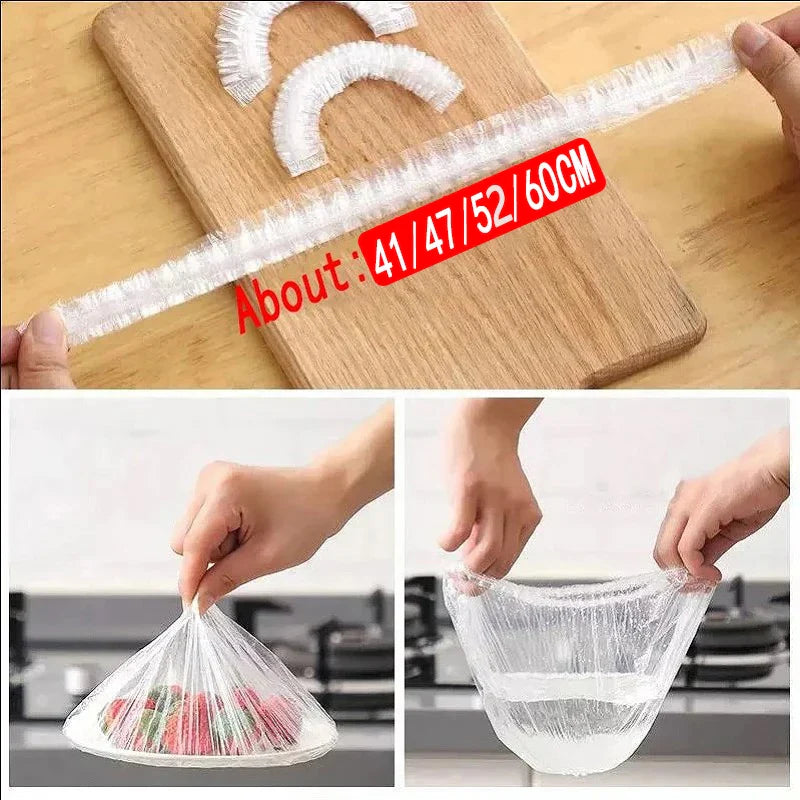 50 Pieces Disposable Food Cover Plastic Wrap Food Grade Fruit And Vegetable Plastic Bags Elastic Plastic Bags Kitchen Organizer