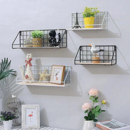 1pc Creative Wall Mounted Shelves, Bedroom Iron Wall Hanging Storage Shelves, Storage Baskets, Hanging Shelves, Home Furnishings