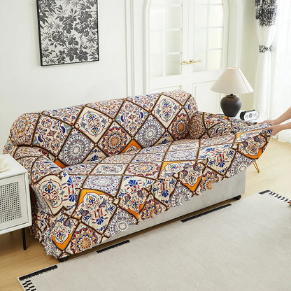 1 PC Printed sofa cover with skirt high elasticity soft hand feel pet stain resistant decorative sofa