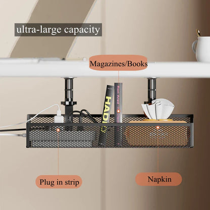 No Drilling Extendable Under Desk Cable Management Metal Cable Tray Under Desk With Clamp Retractable Power Strip Cord Holder