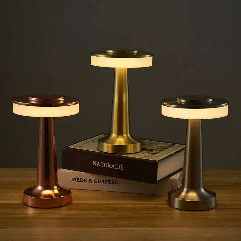 Gold Retro LED Table Lamp Touch Dimmable Rechargeable Desk Light for Restaurant Coffee Bar Atmosphere Backlight Home Bedroom Dec