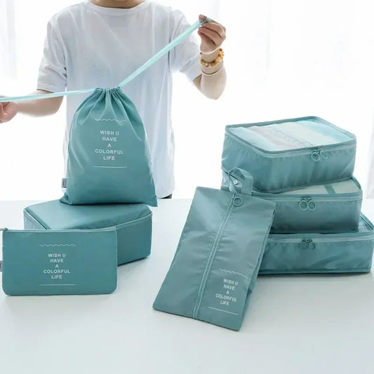 7PCS Set Travel Luggage Organizer Bags Clothes Shoes Packing Set Suitcase Foldable Cube Dormitories Clothes Storage Bag 7PCS Bag