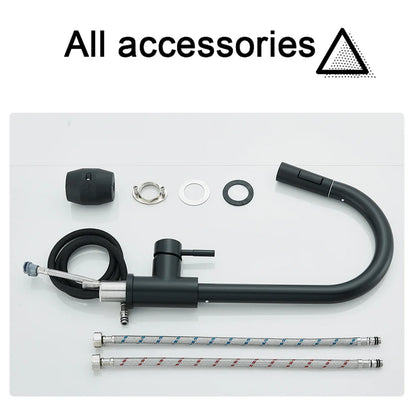 Black Pull Out Kitchen Faucet Deck Mounted Flexible Hot And Cold Water Kitchen Sink Mixer Tap With Stream Shower Modes Nozzle