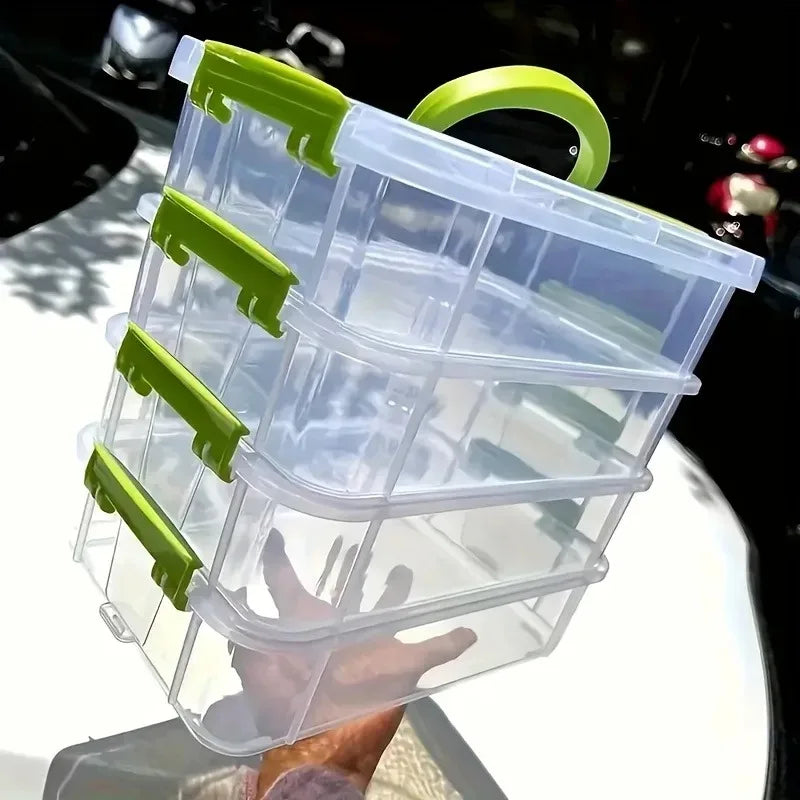 4-Layer Transparent Plastic Storage Box, Stackable Divided Compartments Organizer for Building Blocks, Portable Drawer Container