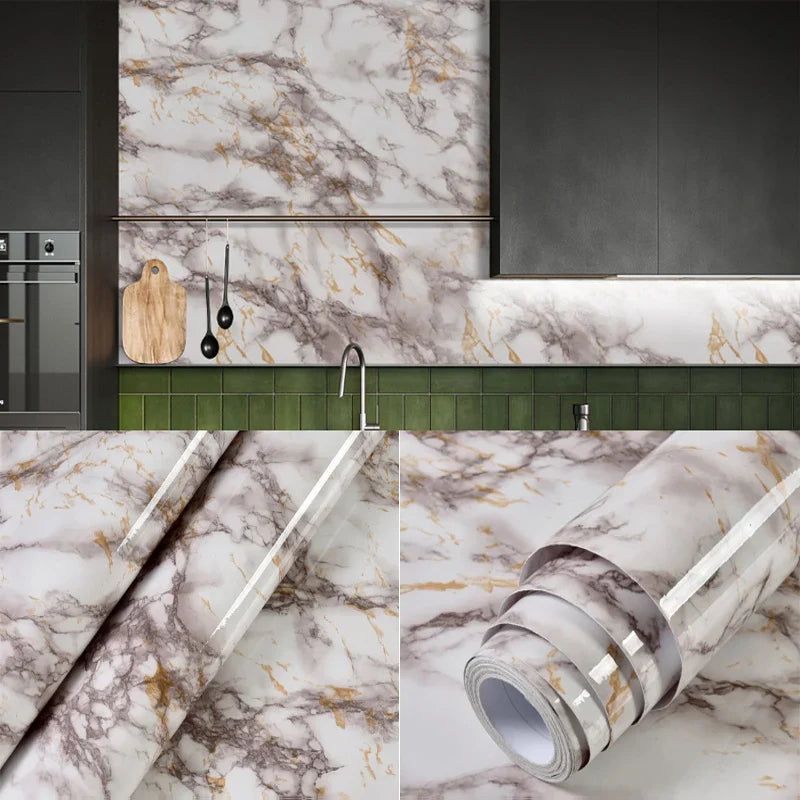 40cm Kitchen Self-adhesive Wall Adhesive Wallpaper Marble Pattern Pvc Home Decorations Oil-proof Water-proof Luxury Home Decor