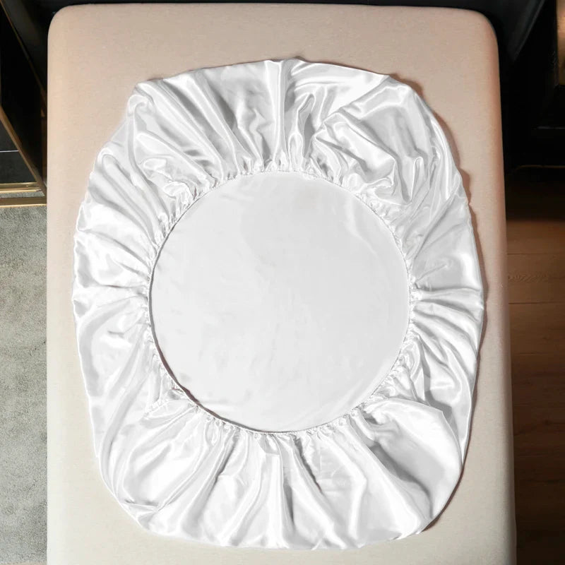 Solid Satin Fitted Sheet - No Pillowcase Ultra Soft & Wrinkle Resistant Bed Cover for Mattress Deep Pocket Design
