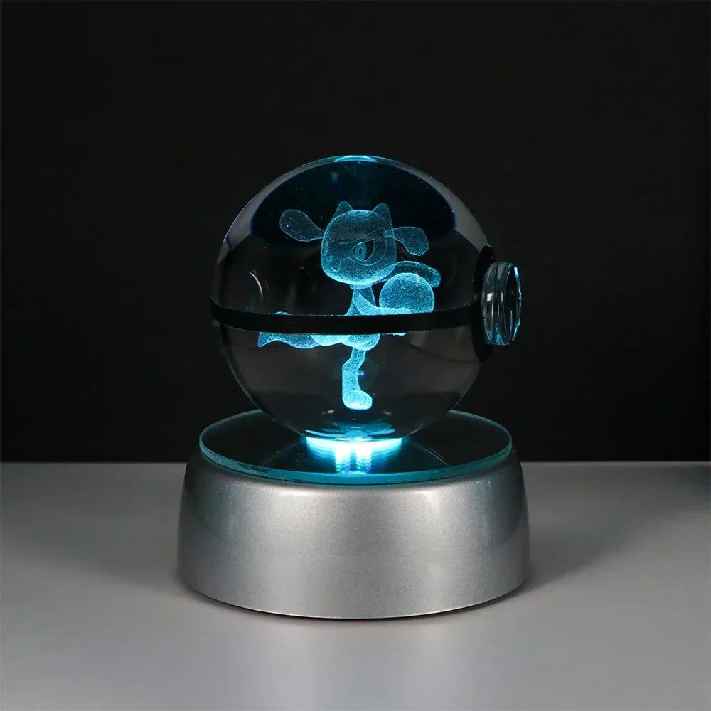 Pokemon 3D Crystal Ball Pikachu Gengar Eevee Mewtwo Anime Game Pokeball Led Night Light Base Kids Birthday Gift Home Decoration