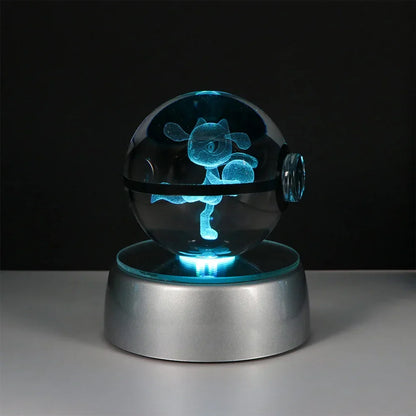 Pokemon 3D Crystal Ball Pikachu Gengar Eevee Mewtwo Anime Game Pokeball Led Night Light Base Kids Birthday Gift Home Decoration