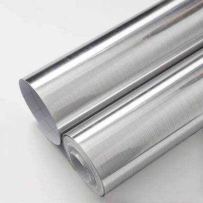 PVC Stainless Brushed Silver Removable Wallpaper Decor Film Vinyl Waterproof Oil-proof House Appliance Kitchen Elevator Sticker