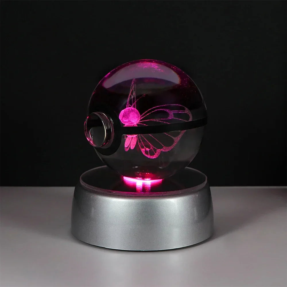 Pokemon 3D Crystal Ball Pikachu Gengar Eevee Mewtwo Anime Game Pokeball Led Night Light Base Kids Birthday Gift Home Decoration