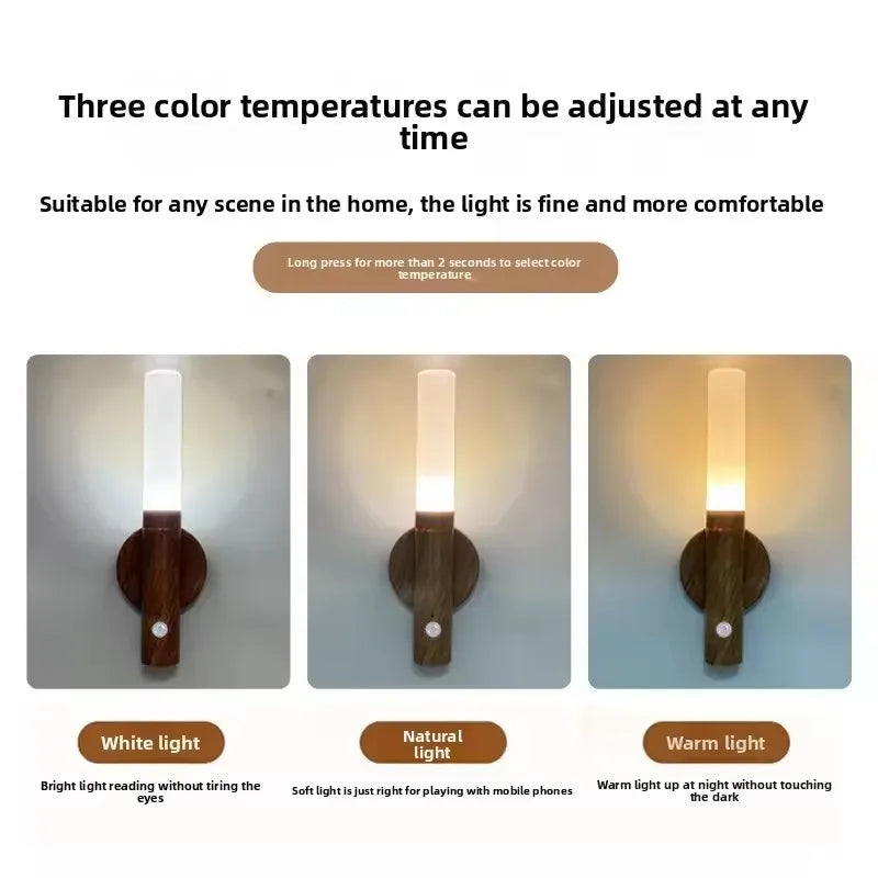 Smart Motion Sensor Night Light LED Rechargeable Magnetic Wall Lamp Portable for Hallway Bedroom Stairs Bathroom Cabinets Decor