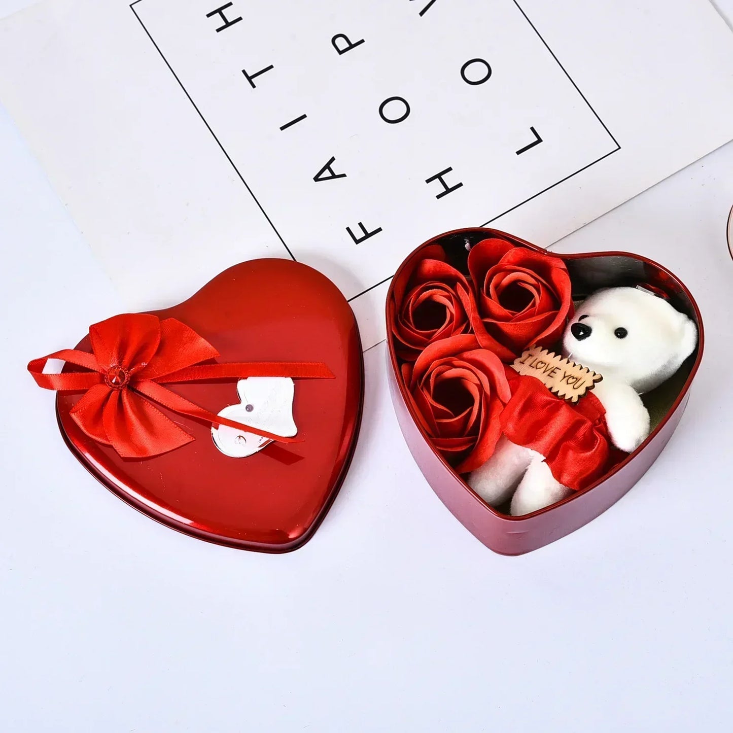 Valentine's Day Bear Rose Gift Box Romantic Flower Bear Bouquet Wedding Birthday Party Decoration Home Decor Gift for Girlfriend