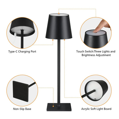 Wireless Wine Bottle Lamp USB Rechargeable Table Light Touch Control Dimming LED Table Lamp for Bar Club Cafe Atmosphere Decor