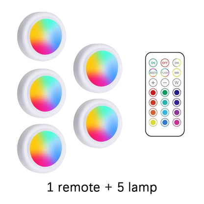 RGB Color Under Cabinet Lights Wireless Battery LED Lights Remote Control Dimmable Wardrobe Night Lamp For Bedroom Kitchen