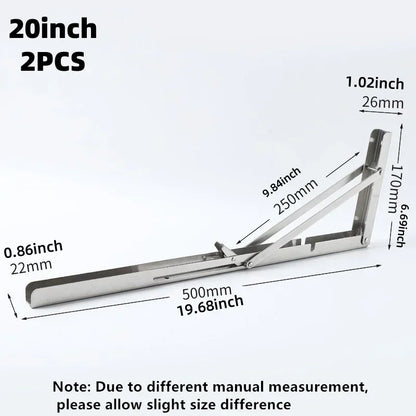 2PCS Heavy Duty Stainless Steel Triangle Folding Shelf Brackets – Wall Mounted Collapsible Angle Bracket for Table, Workbench
