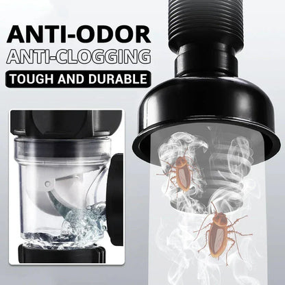 Flip Top Anti-Odor Drain Pipe Set Kitchen Sink Drain Retractable Deodorizing Filter Flexible Downspout Bathroom Anti Clogging